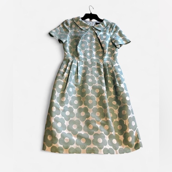 Bigio Collection sz 4 aquamarine minty Green Floral Mod Dress Peter Pan Collar - Picture 15 of 16
